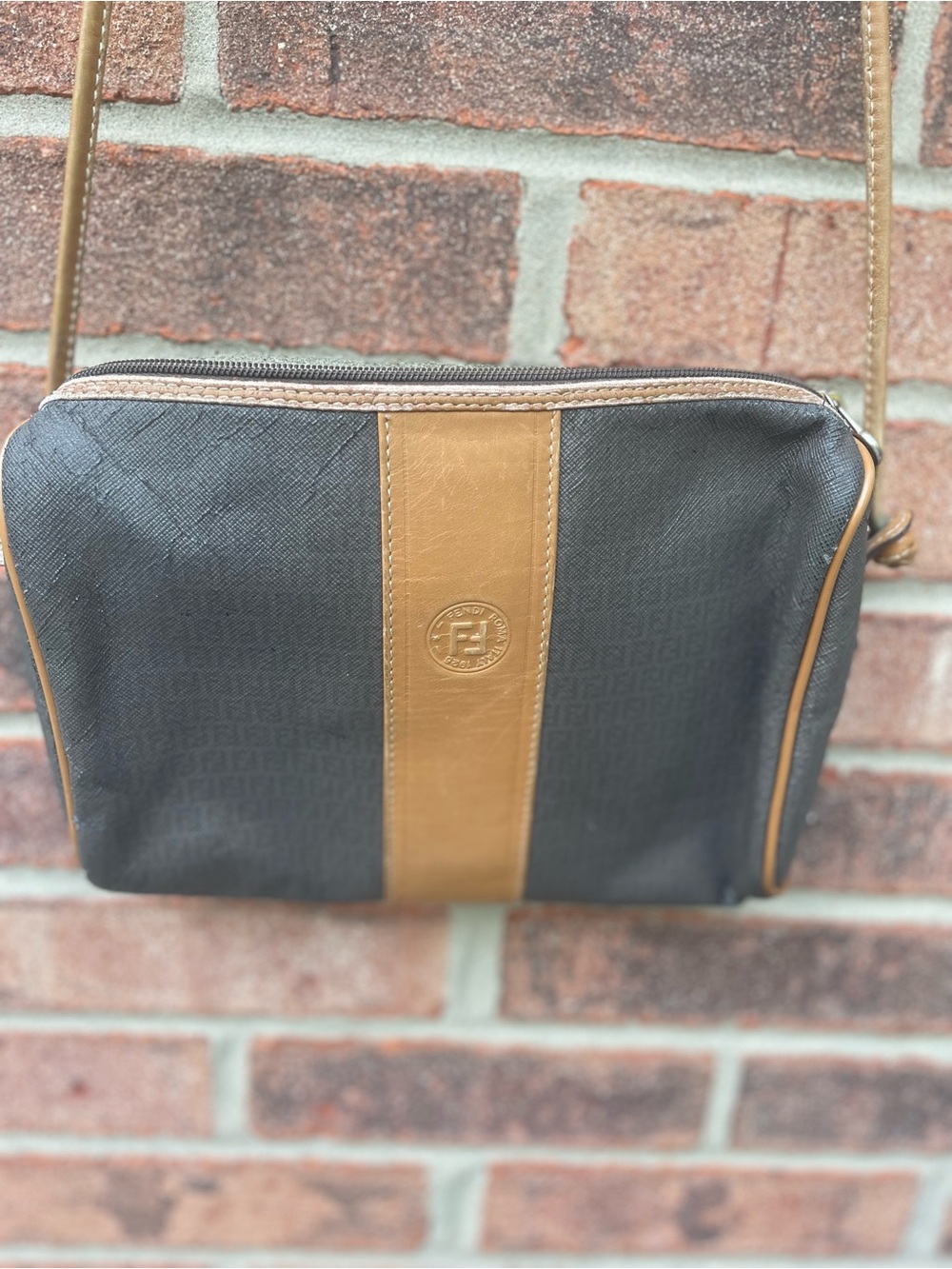 Vintage Fendi Canvas and Leather Crossbody Bag